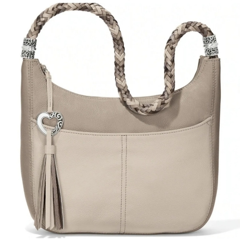 NWOT Brighton Barbados Ziptop Hobo Neutral Multi Color Block Handbag Purse